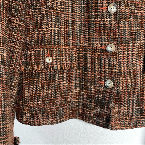Sundance Tweed Fringe trim blazer Orange brown multicolored flap pockets 16 - Picture 7 of 9